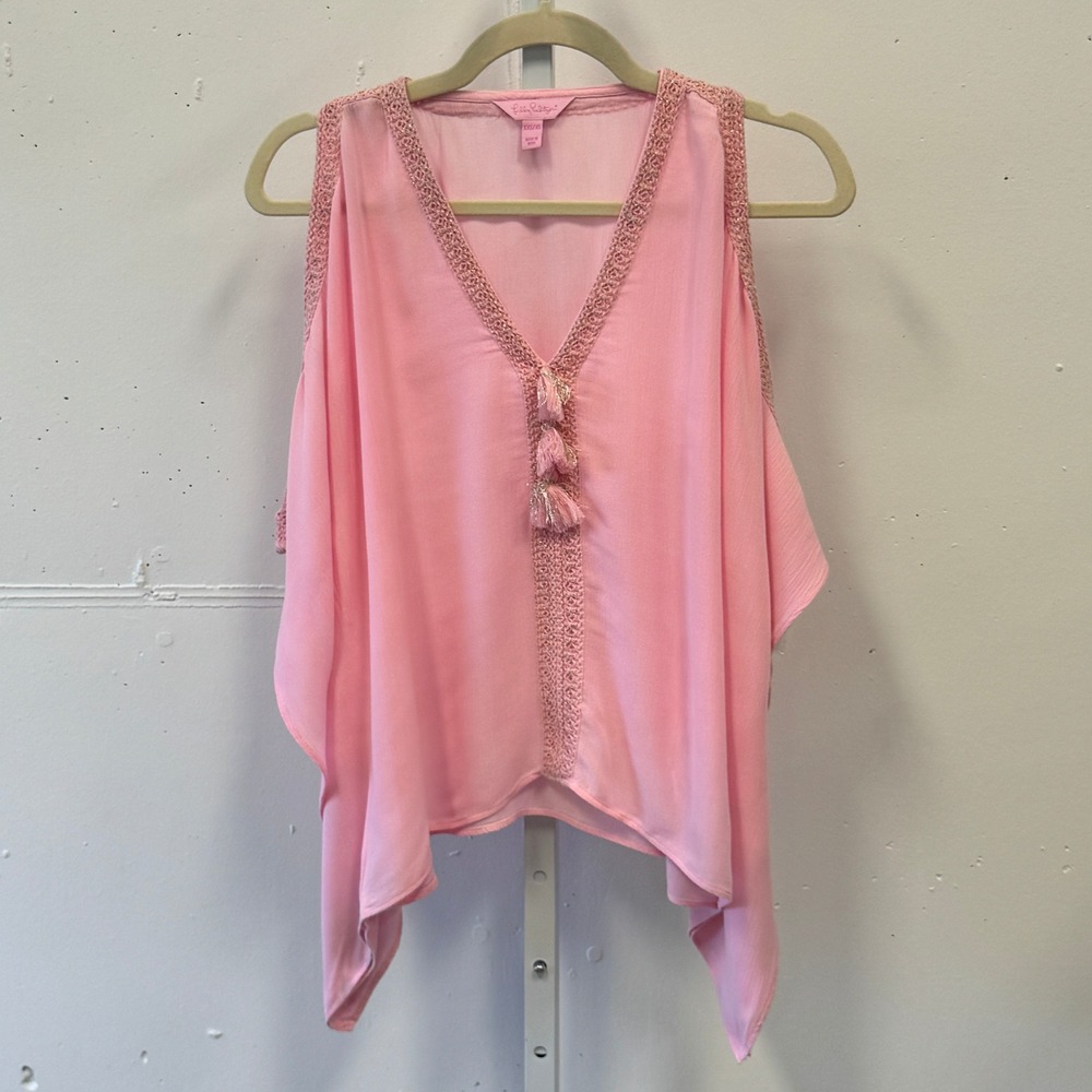 Lilly Pulitzer Julietta Top in Paradise Pink Cold Shoulder Poncho Blouse XXS/XS